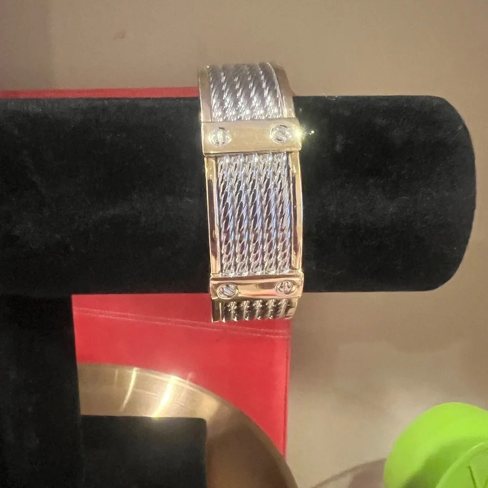 Cuff Bracelet Stainless Silver and Gold Easy Open NWOT Will send in dust bag
